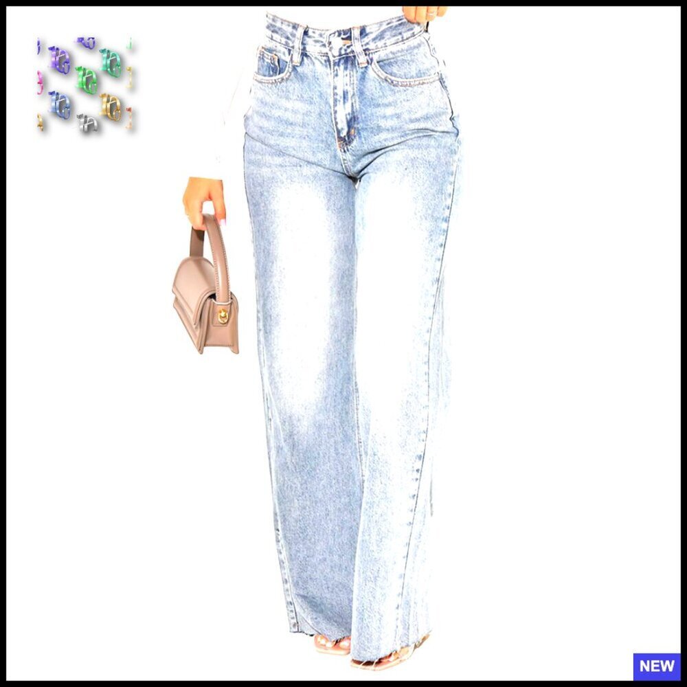 Straight Leg High Waist Baggy Denim Jeans Loose Boyfriend Casual Stretchy